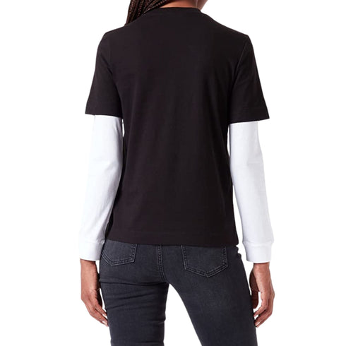 T-shirt Donna logo e sovrapposizione Nero bianco LOVE MOSCHINO- Francavilla Moda